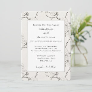 Cream Black Fall Flowers Elegant Wedding Invitation