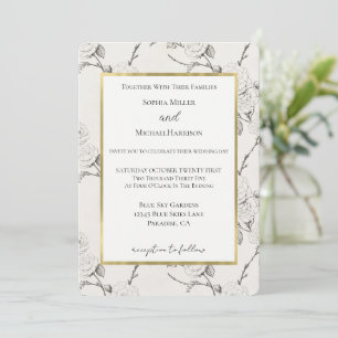Cream Black Fall Flowers Wedding Invitation
