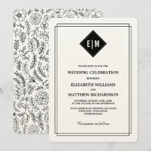 Cream   Black Floral Pattern Wedding Invitation