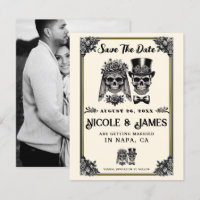 Cream Black & Gold Vintage Skeleton Save the Date
