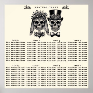 Cream Black Gold Vintage Skeleton Wedding Seating Poster
