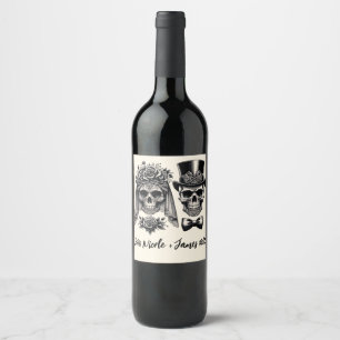 Cream Black & Gold Vintage Skeleton Wedding  Wine Label