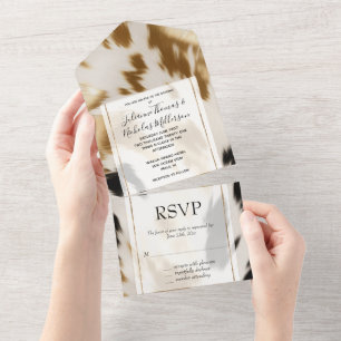 Cream Black Gold Western Cowhide All In One Invitation