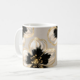 Cream Black Ivory Gold Flowers Coffee Mug