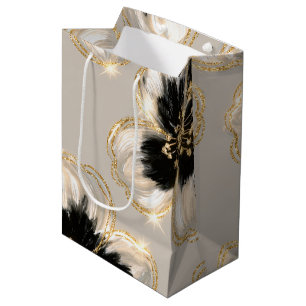 Cream Black Ivory Gold Flowers Medium Gift Bag