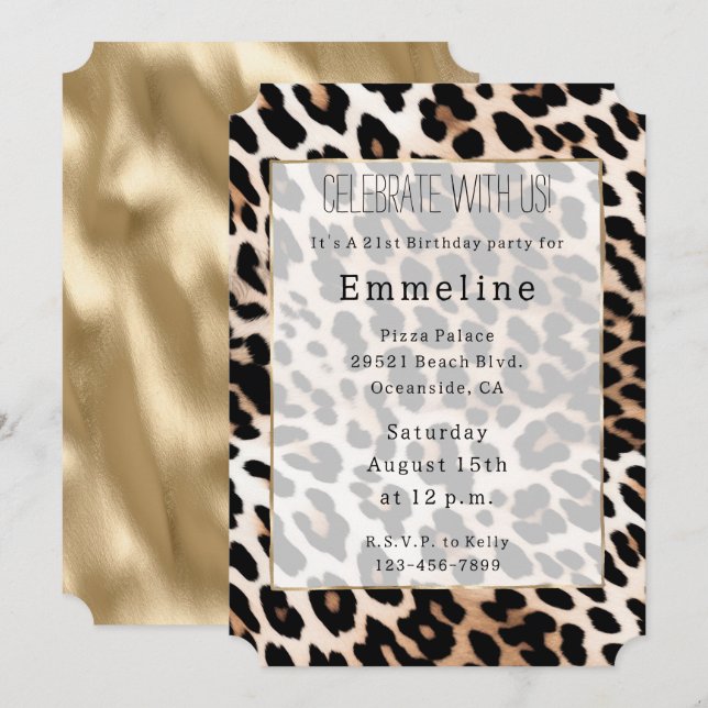 Cream Black Leopard & Gold Invitation (Front/Back)