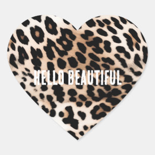 Cream Black Leopard Heart Sticker