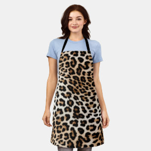 Cream Black Leopard Print Apron