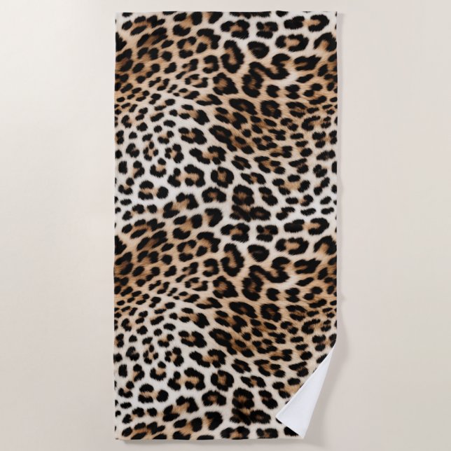 Cream Black Leopard Print Beach Towel (Front)