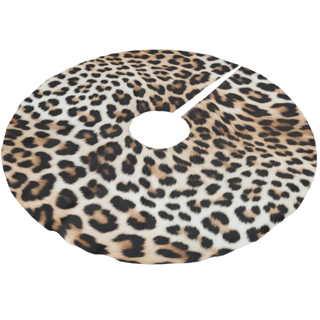 Cream Black Leopard Print Brushed Polyester Tree Skirt (Angled)