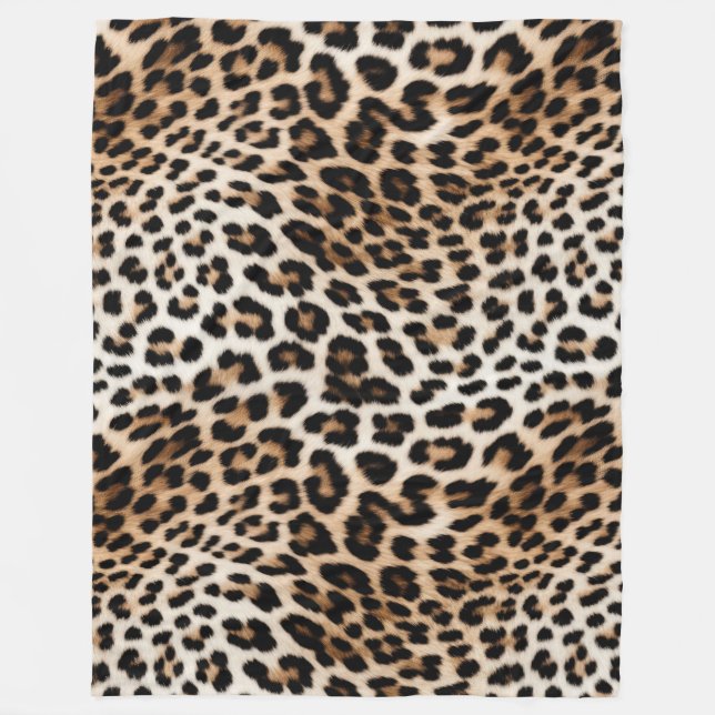 Cream Black Leopard Print Fleece Blanket (Front)