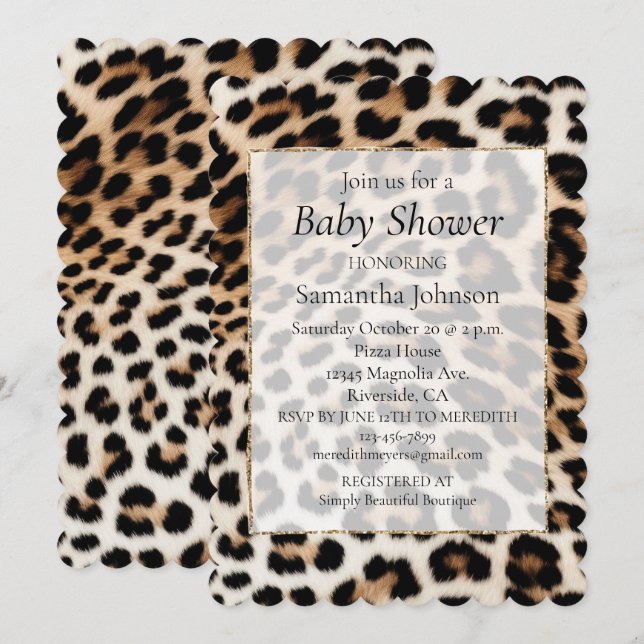 Cream Black Leopard Print Invitation (Front/Back)