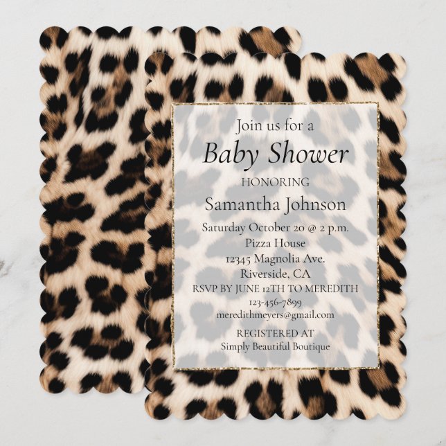 Cream Black Leopard Print Invitation (Front/Back)