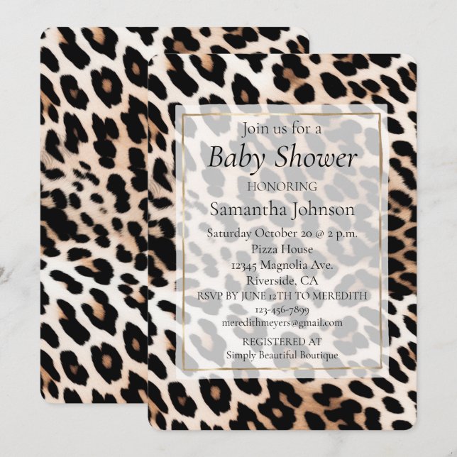 Cream Black Leopard Print Invitation (Front/Back)