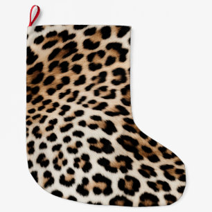 Cream Black Leopard Print Large Christmas Stocking