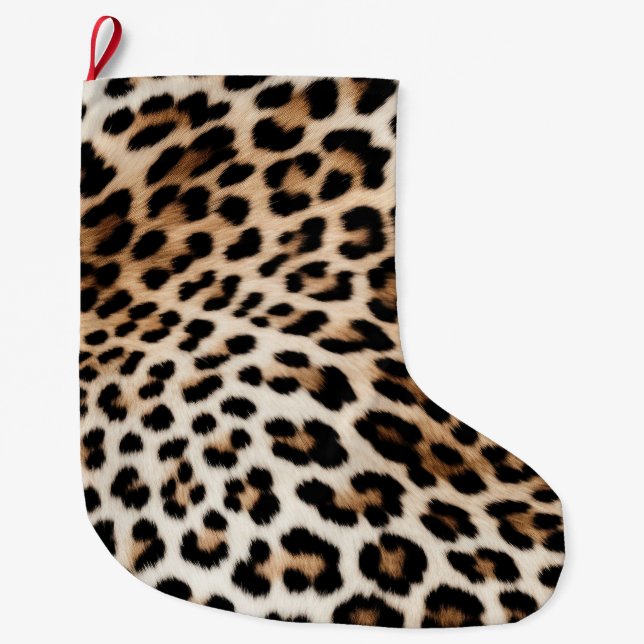 Cream Black Leopard Print Large Christmas Stocking (Front)