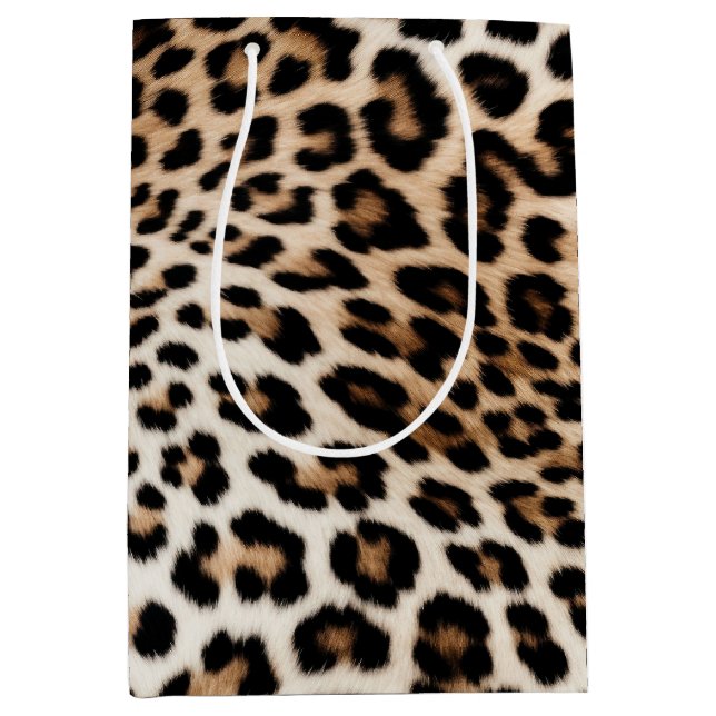 Cream Black Leopard Print Medium Gift Bag (Front)