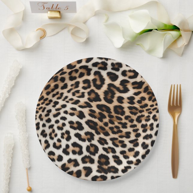 Cream Black Leopard Print Paper Plate (Wedding)