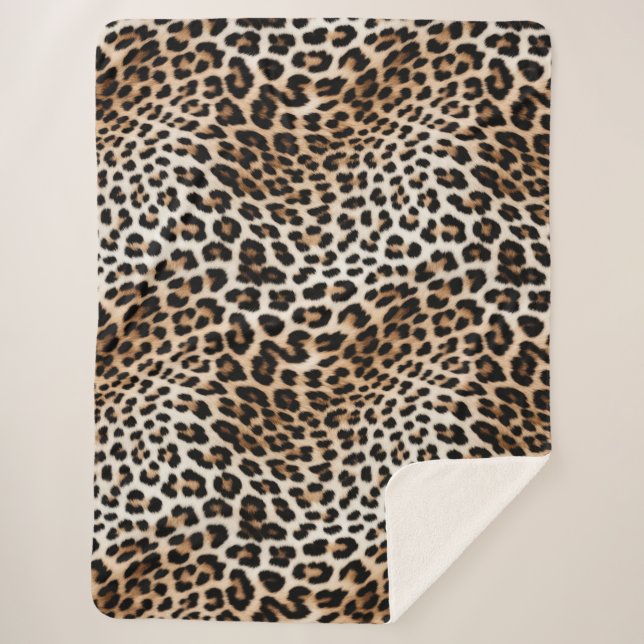 Cream Black Leopard Print Sherpa Blanket (Front)