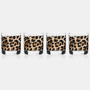 Cream Black Leopard Print Whiskey Glass