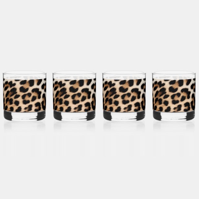 Cream Black Leopard Print Whiskey Glass (Front)