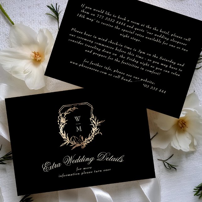 Cream & Black Monogram Gold | Our Wedding Detals Enclosure Card (Creator Uploaded)