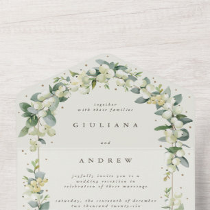 Cream/Black Snowberry+Eucalyptus Reception Only All In One Invitation