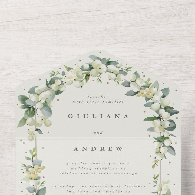 Cream/Black Snowberry+Eucalyptus Reception Only All In One Invitation (Inside Top)