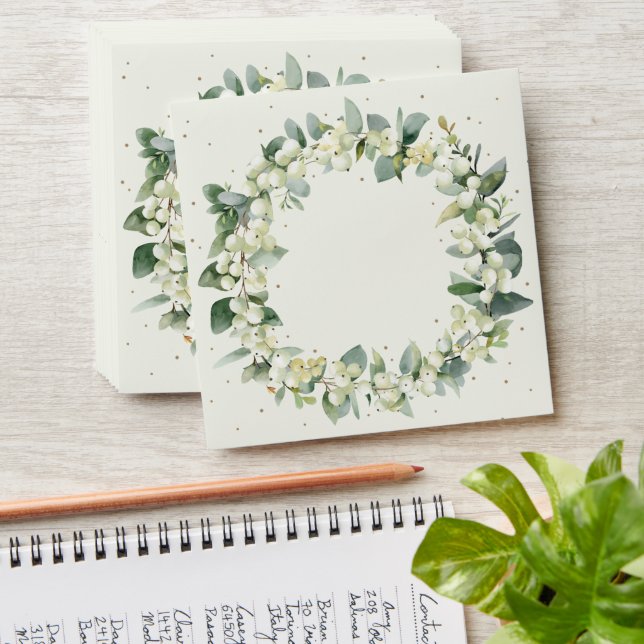 Cream/Black Snowberry+Eucalyptus Wreath Square Envelope (Stacked)