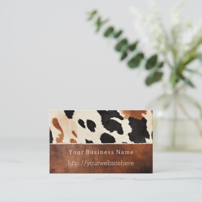 Cream Black Southwest Cowhide Business Card (Standing Front)