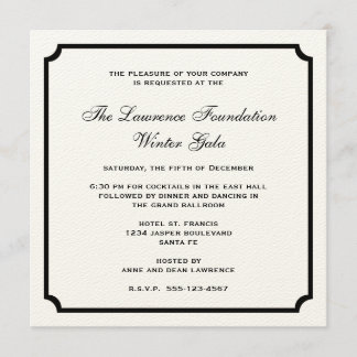 Cream black square frame corporate holiday formal invitation