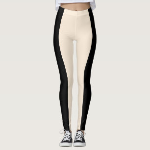 Cream & Black Stripe Modern Chic Lounge Gym Leggings