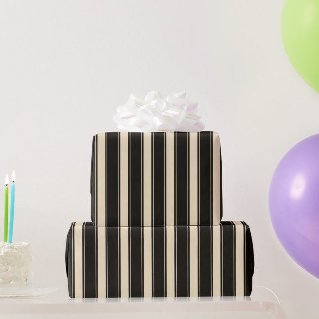 Cream black stripe pattern party wrapping paper (Party Gifts)