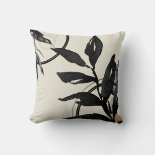 Cream & Black Watercolor Leaves Throw Pillow