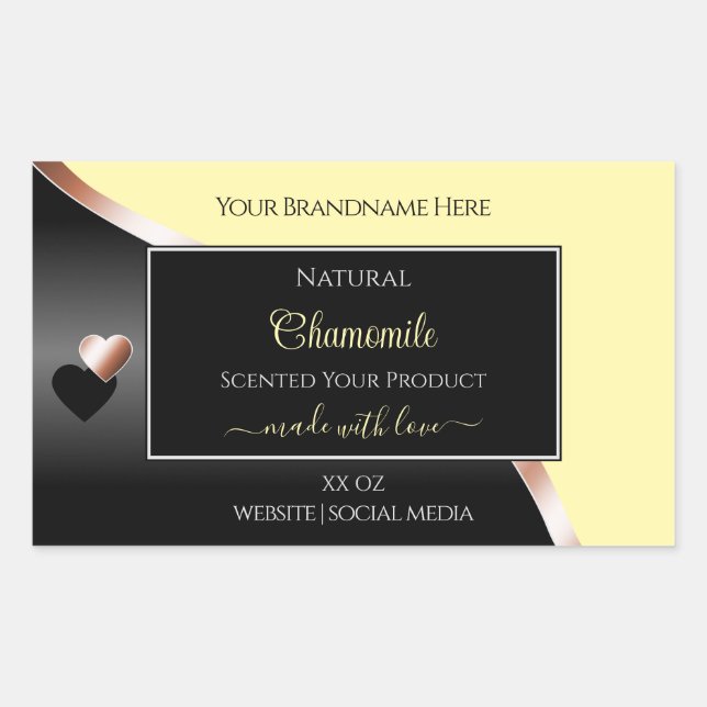 Cream Black Wavy Rose Gold Hearts Product Labels (Front)