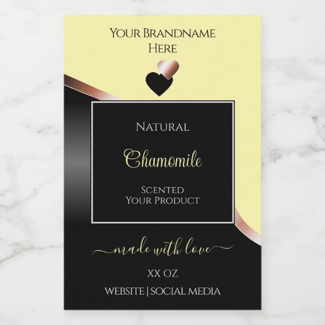 Cream Black Wavy Rose Gold Hearts Product Labels (Single Label)