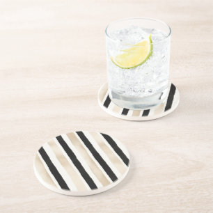 Cream Black White Stripes Coaster