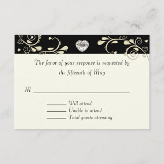 Cream & Black With Heart Wedding RSVP Card