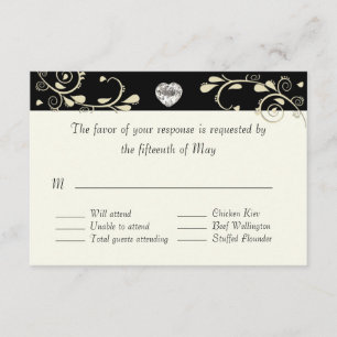 Cream & Black With Heart Wedding RSVP Card