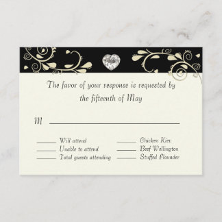 Cream & Black With Heart Wedding RSVP Card