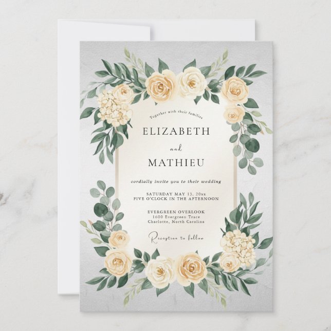 Cream Blossom Flourish Wedding Invitation (Front)