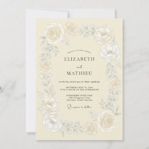 Cream Blossom Romantic Flourish Wedding Invitation