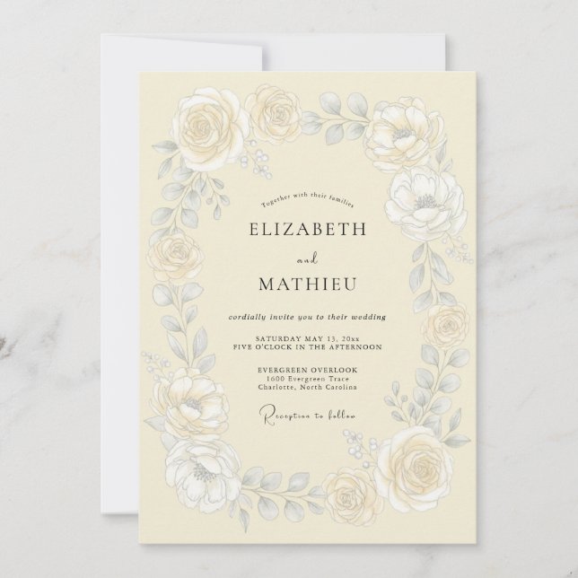 Cream Blossom Romantic Flourish Wedding Invitation (Front)