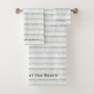 Cream Blue Beach Ocean Waves Bath Towel Set