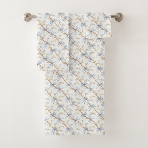 Cream Blue Bows Bath Towel Set