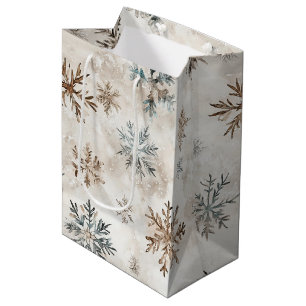 Cream Blue Brown Snowflakes Christmas Medium Gift Bag