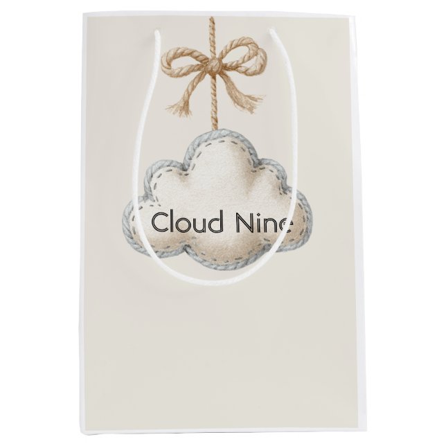 Cream Blue Cloud Nine Baby Shower Medium Gift Bag (Front)