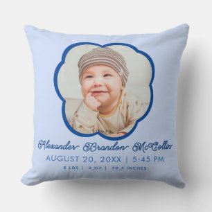 Cream Blue Cloud Shape Baby Boy Birth STATS Throw Cushion