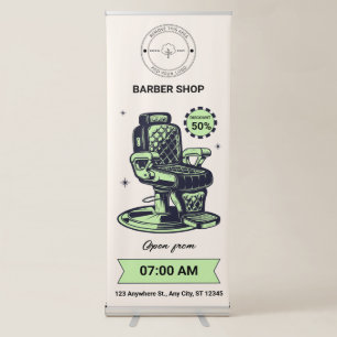 Cream Blue Green Barber Shop Vertical Retractable Banner
