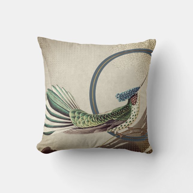 Cream & Blue Hummingbird | Ernst Haeckel Inspired Cushion (Front)